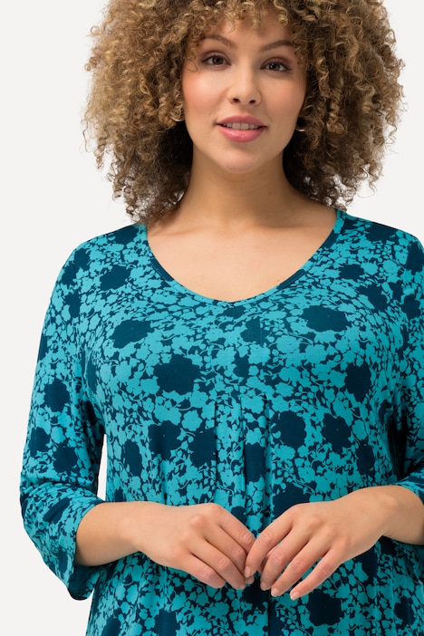 Shirt, Blüten, A-Linie, V-Ausschnitt, 3/4-Arm
