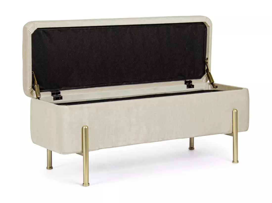 Banc coffre 2 places en velours et piétement or - NINA