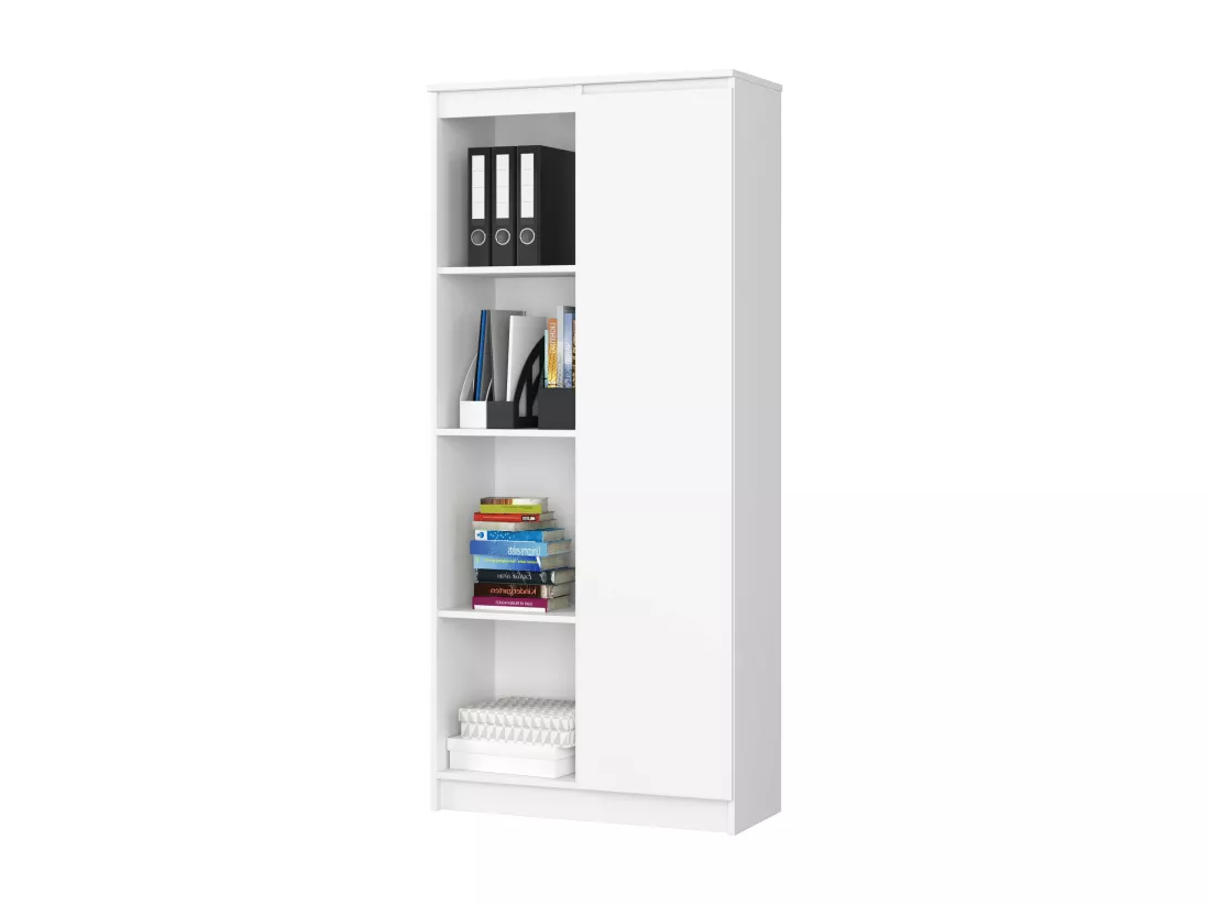 Bibliothèque de bureau AKORD R80 Blanche 80 cm 1 porte façade Blanche mat 8 étagères 80x35x180 cm