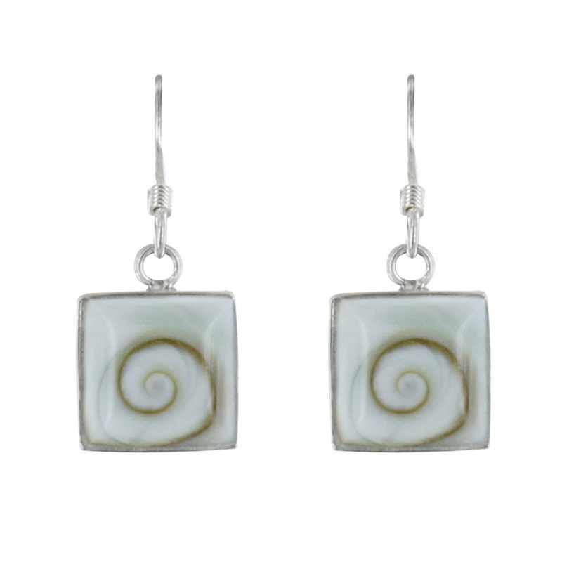 Boucles d'Oreilles Argent Oeil de Sainte Lucie Moyen Carré