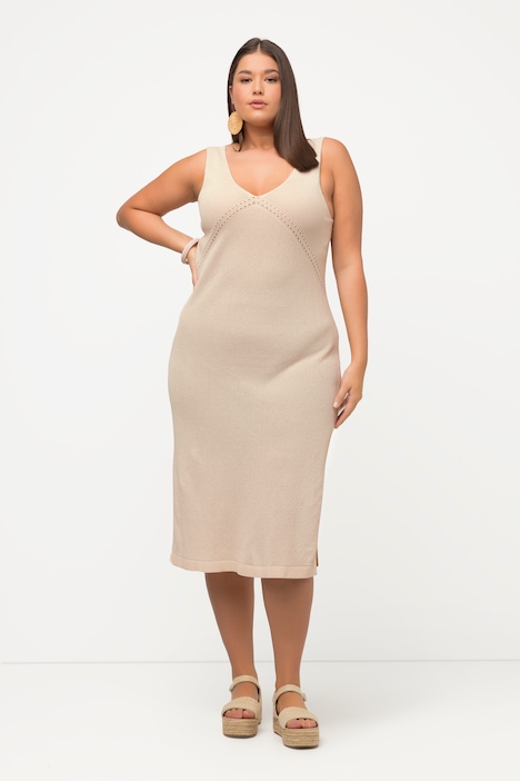 Strick-Midikleid, V-Ausschnitt, ärmellos, Biobaumwolle