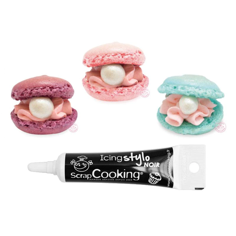 3 colorants en poudre Sirène 5 g + Stylo de glaçage noir Scrapcooking