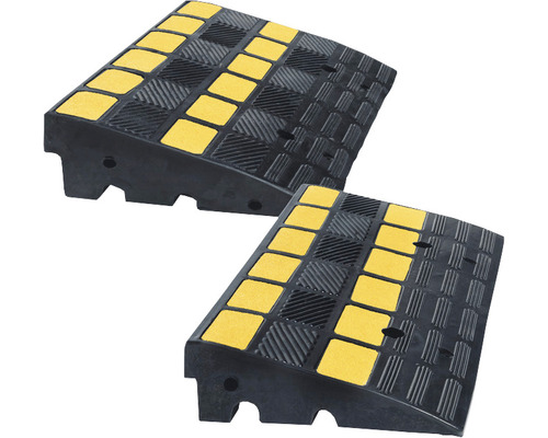 Oprijplaat van hard rubber, zwart/geel reflecterend, 100 mm hoog