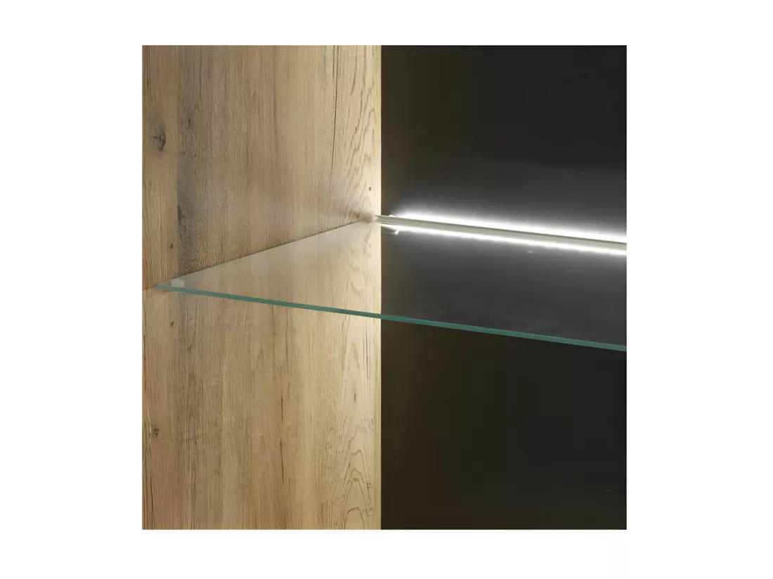 Argentier 2 portes à LED Chêne Miel/Noir - ADRIEN