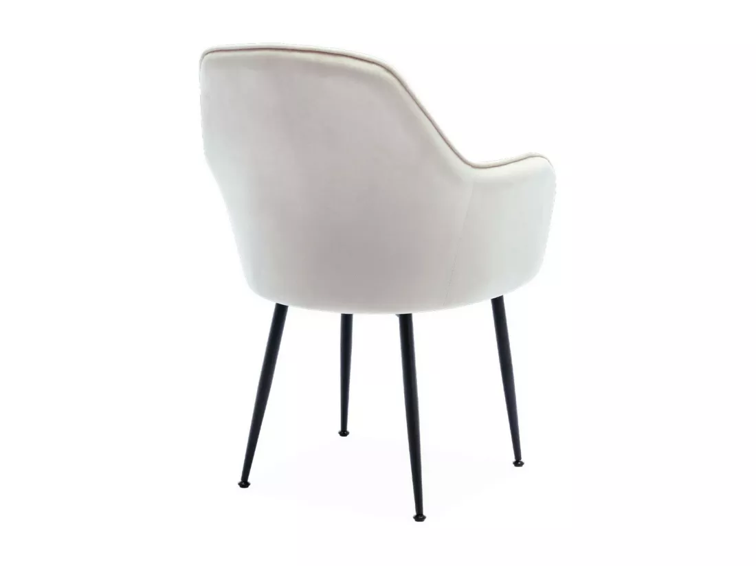 Lot de 4 fauteuils en velours blanc cassé et pieds en métal noir. Shella L 57 x P 59 x H 84.5