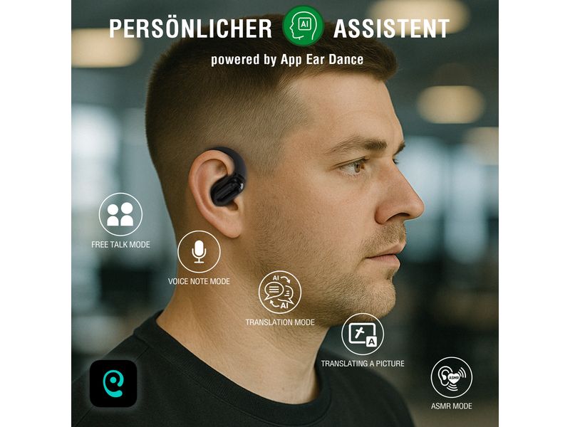 4smarts Open-Ear Bluetooth Kopfhörer SkyBuds AI Screen, Sch Offene, kabellose Bluetooth-Kopfhörer mit smarter Ladeschale