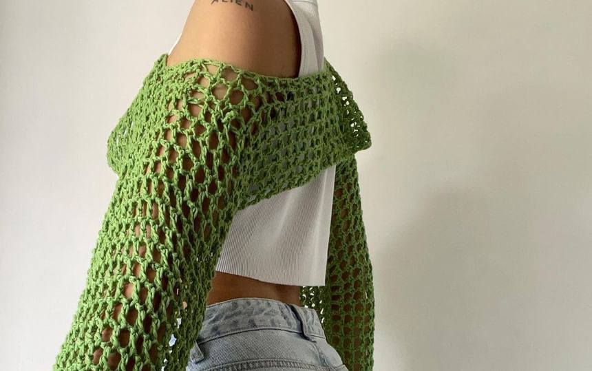 Rosesand - Effen gehaakte gebreide crop top met klokmouwen