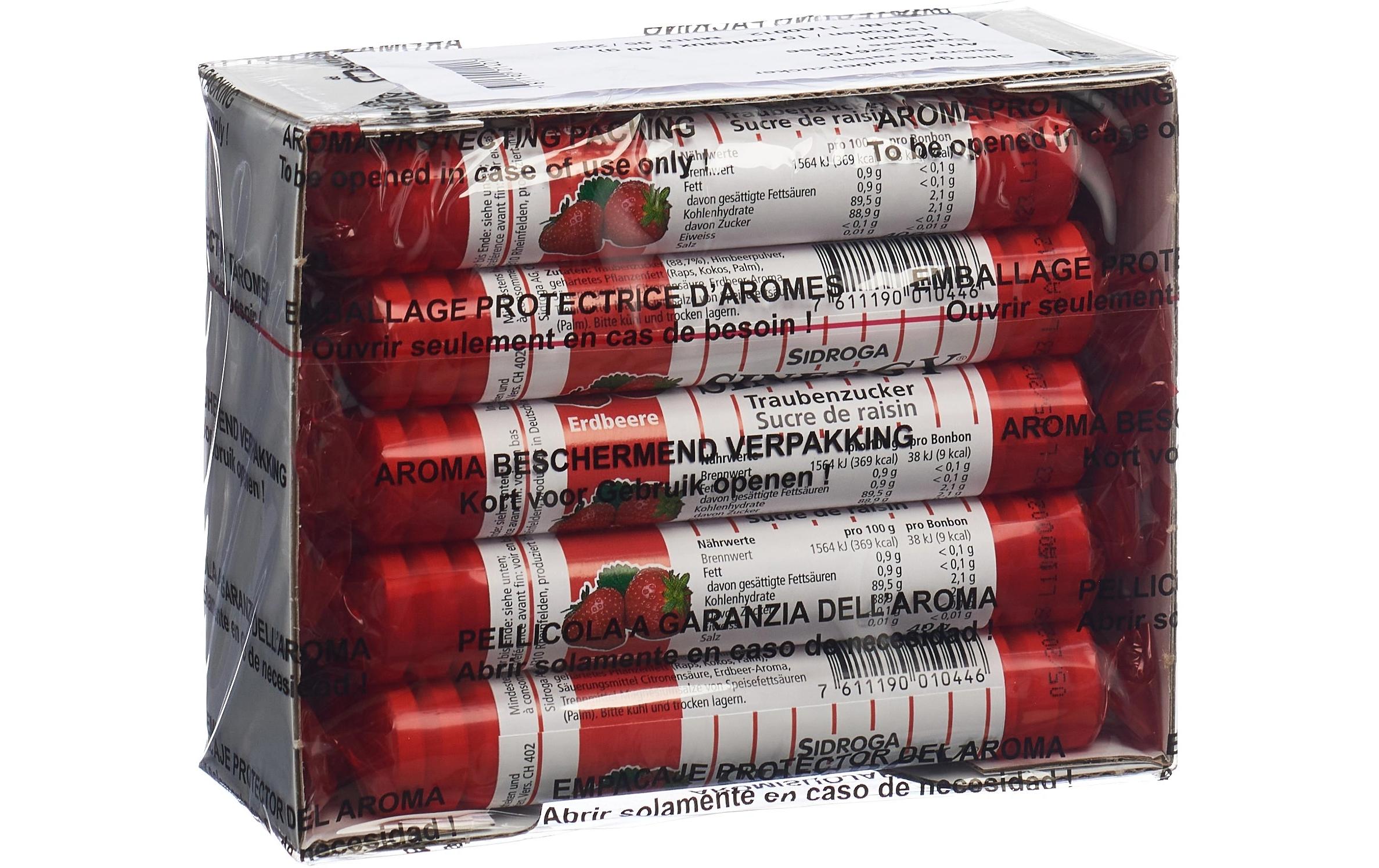 Traubenzucker Erdbeere 15 x 40 gTraubenzucker stellt dem Körper Energie sofort zur Verfügung