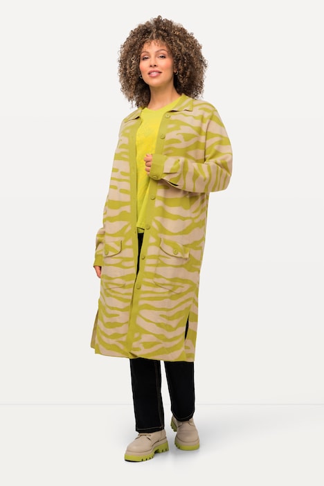 Strickjacke, Zebramuster, Hemdkragen, Brusttaschen