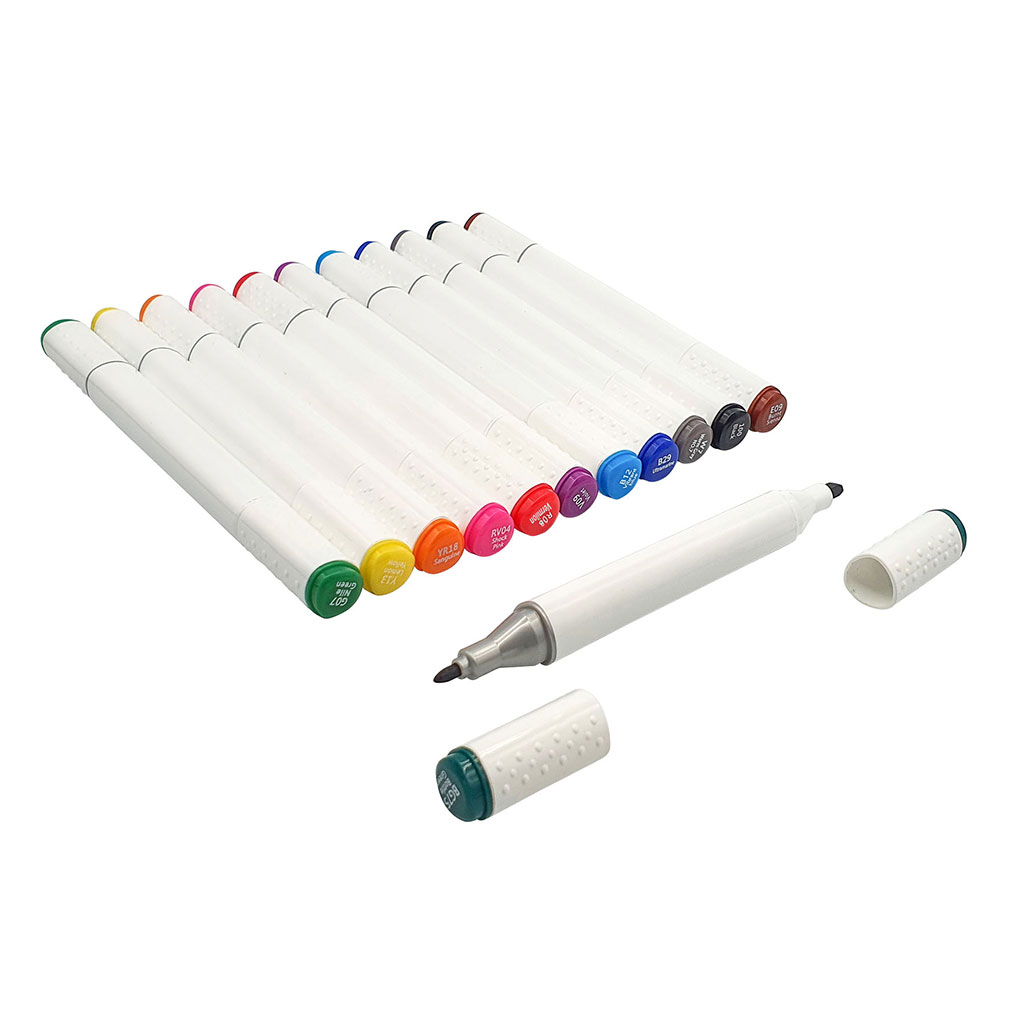 Lot de 12 feutres à alcool double pointe couleurs vives