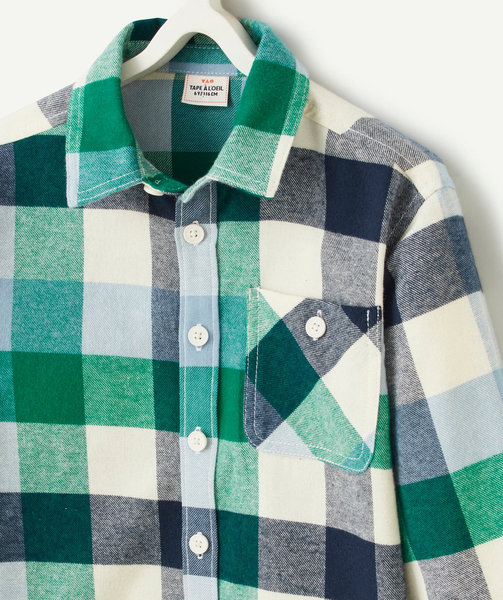CHEMISE À CARREAUX GARÇON EN COTON BIO BLEU MARINE ET VERT
