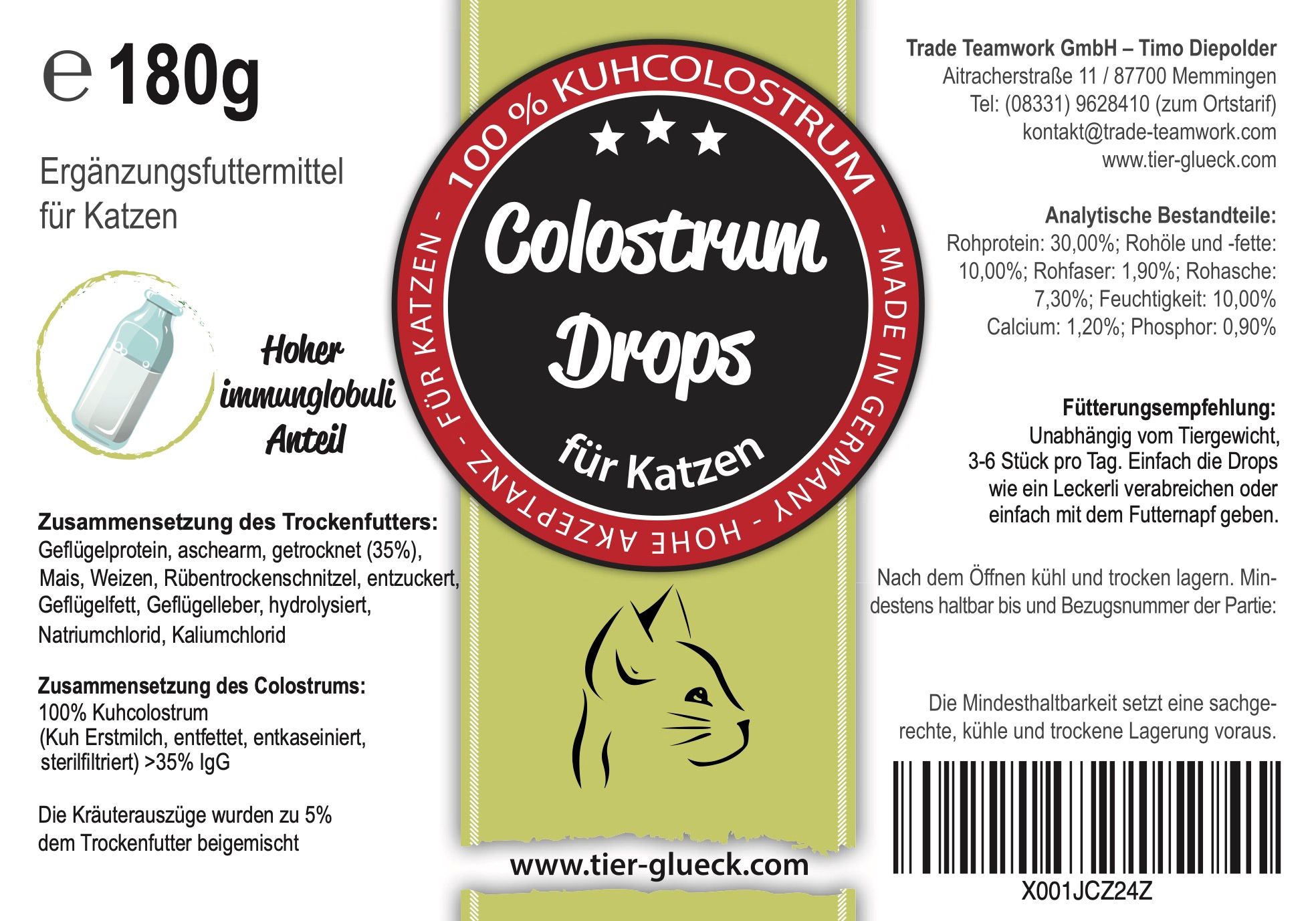 TierGlück Colostrum Drops mit Immunglobulline G und Kuhcolostrum für Katzen