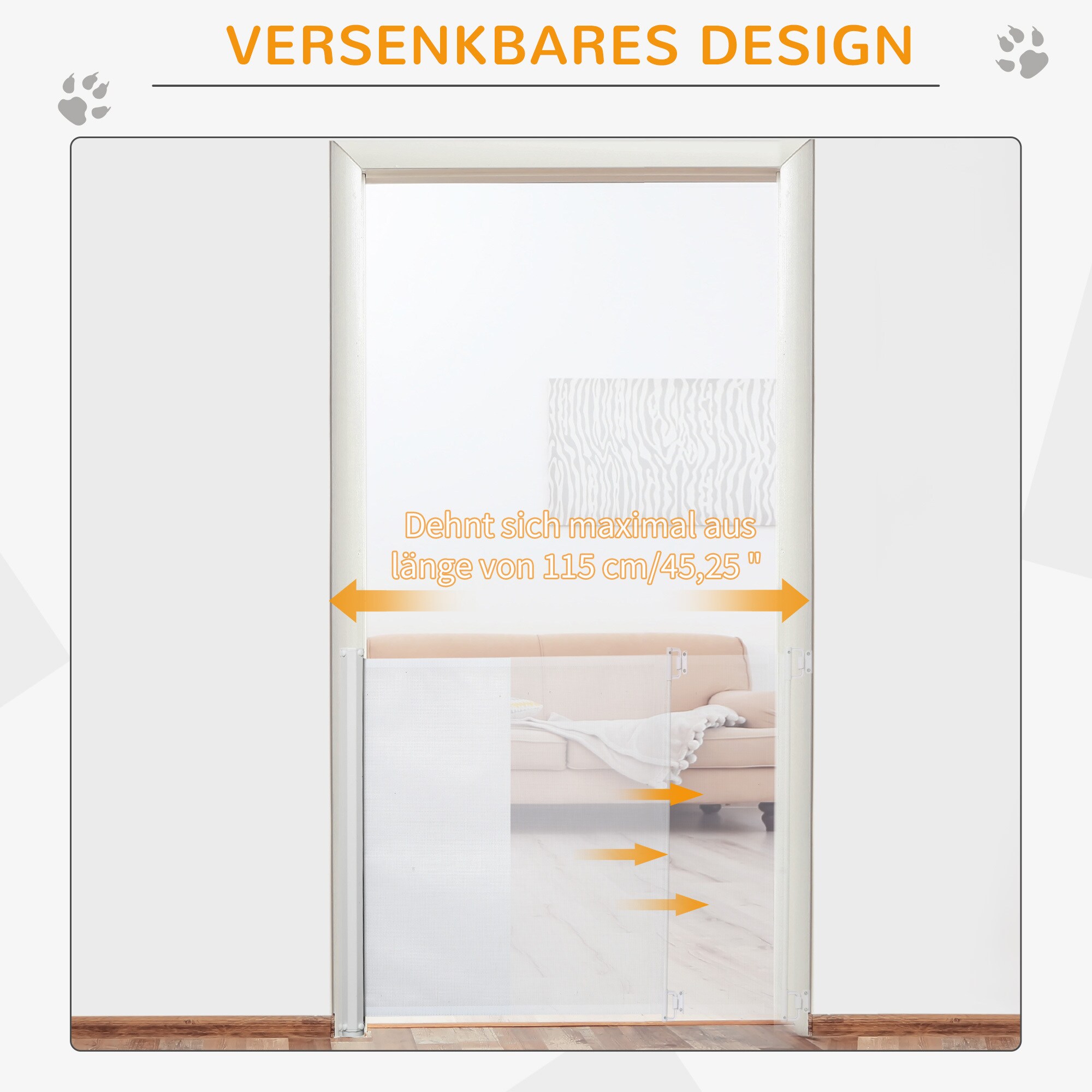 PawHut Hunde-Trennwand mit automatischer Aufrollenfunktion weiß 115L x 5,5B x 82,5H cm