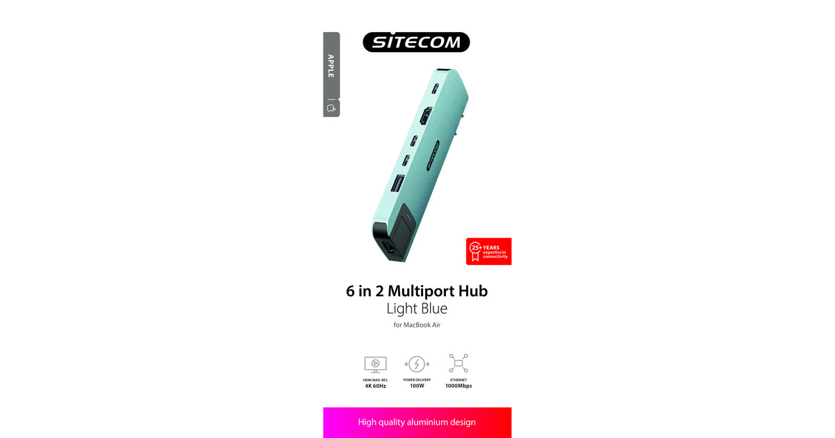 Sitecom6-in-2 MacBook Air Multiport Hub dockingstation  (Lichtblauw)