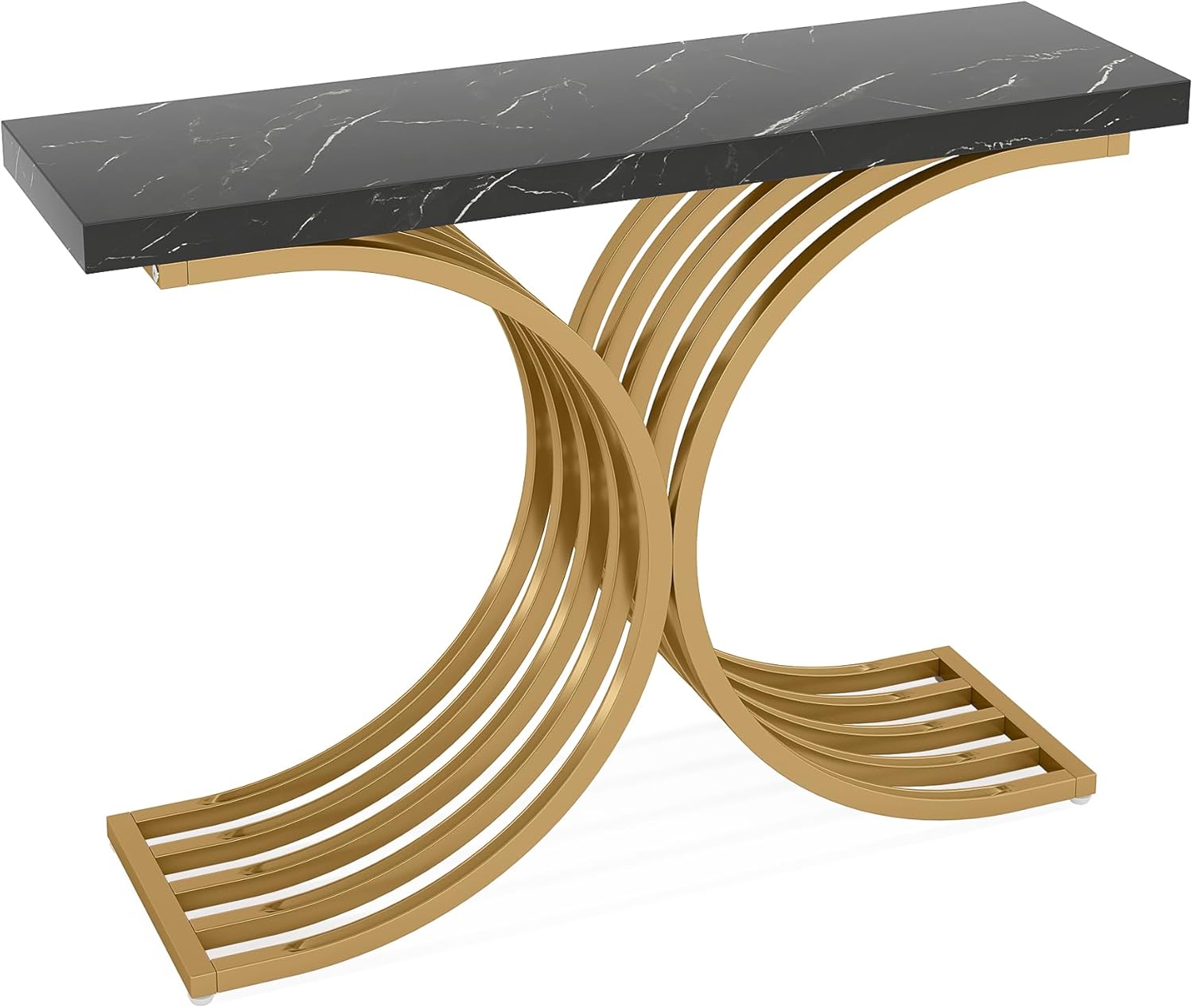 Tribesigns Schmal Konsolentisch, Beistelltisch mit Gold Metallgestell, 100 x 30 x 80 cm Flurtisch, Kleiner Ausstellungstisch, Sofatisch für kleinen Raum, für Eingang, Wohnzimmer (Schwarz)