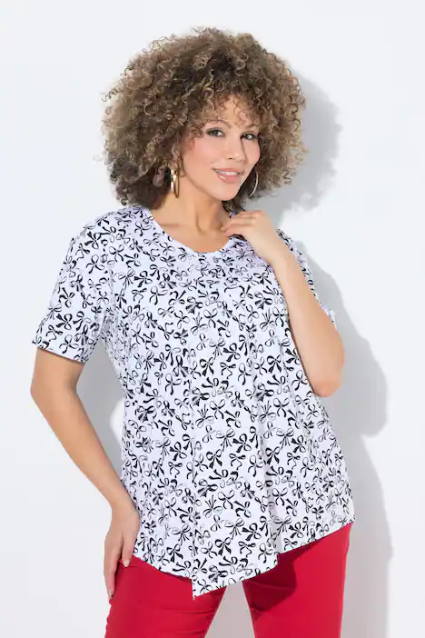 T-Shirt, Schleifen, Biesen, A-Linie, Rundhals, Halbarm, schneeweiß