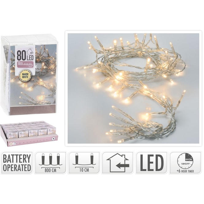 80er LED Lichterkette - ca. 8 m - warmweiß