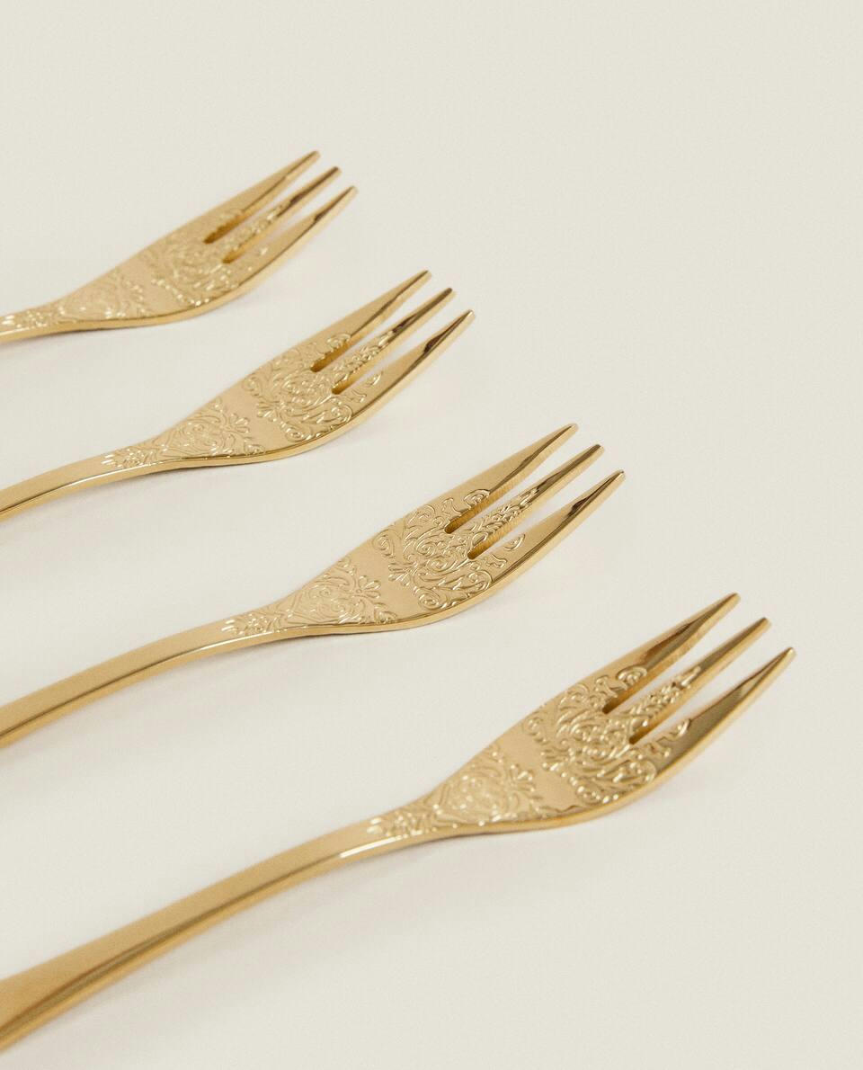 Conjunto de 4 garfos decorativos gravados para brunch.
