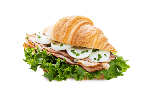 Pappudia Buttercroissant mit Ei. englischem Speck und Schnittlauch