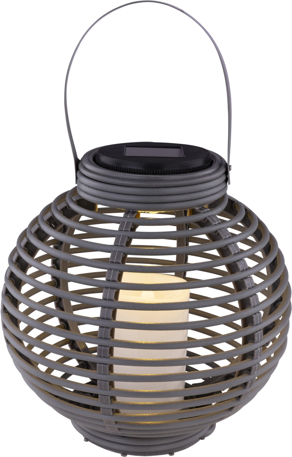 Solarleuchte - grau - Rattan - mit Feuereffekt