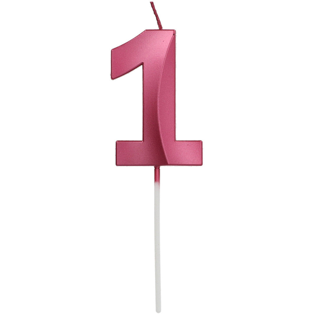 Verjaardagskaars metallic roze - 1 jaar