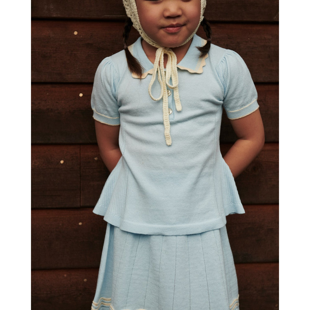Køb COPENHAGEN COLORS Ice Blue/Cream Comb. Strikket Peplum Bluse