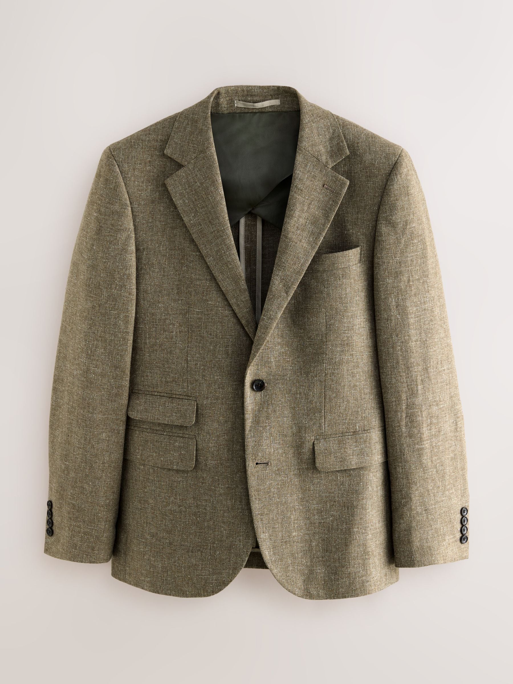 Groen - Slim-fit kostuum van linnenmix: jasje