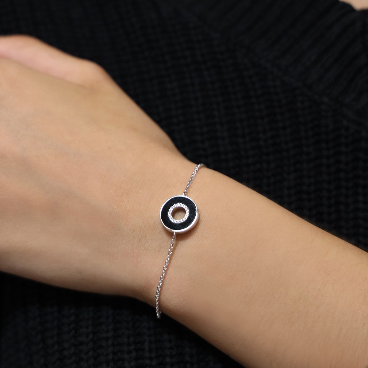 Bracelet Anna En Argent  Pierre Onyx Zirconium Blanc