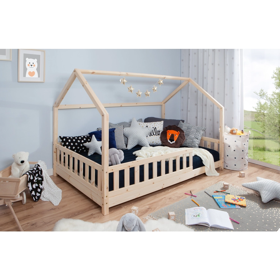 TICAA Kinderbett Hausbett Kay 120x200 Kiefer natur Natur