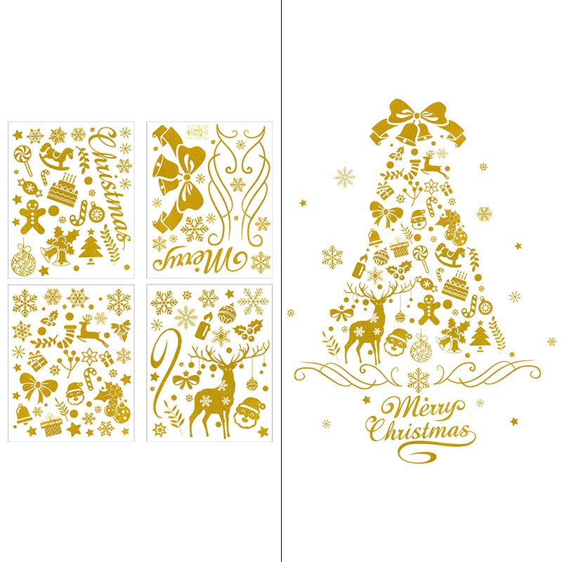 Weihnachtsbaum Fenster Aufkleber Fenstersticker Folie Weihnachtsdekoration - Gold