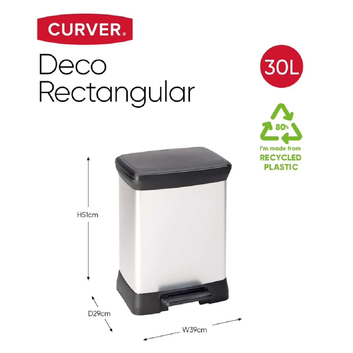 Curver Deco Rectangulaire - 30L - Argenté