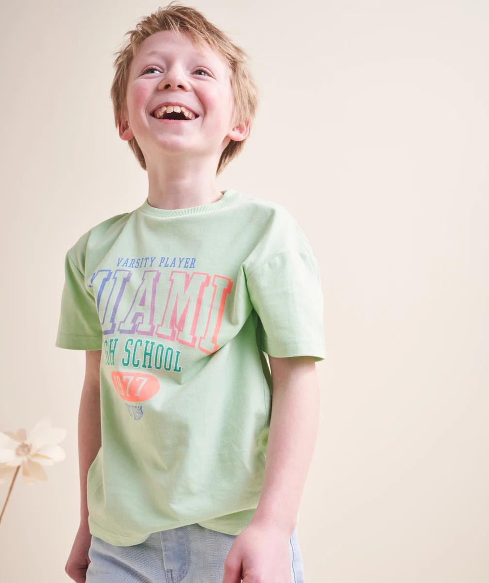 t-shirt manches courtes garçon coton bio vert thème miami
