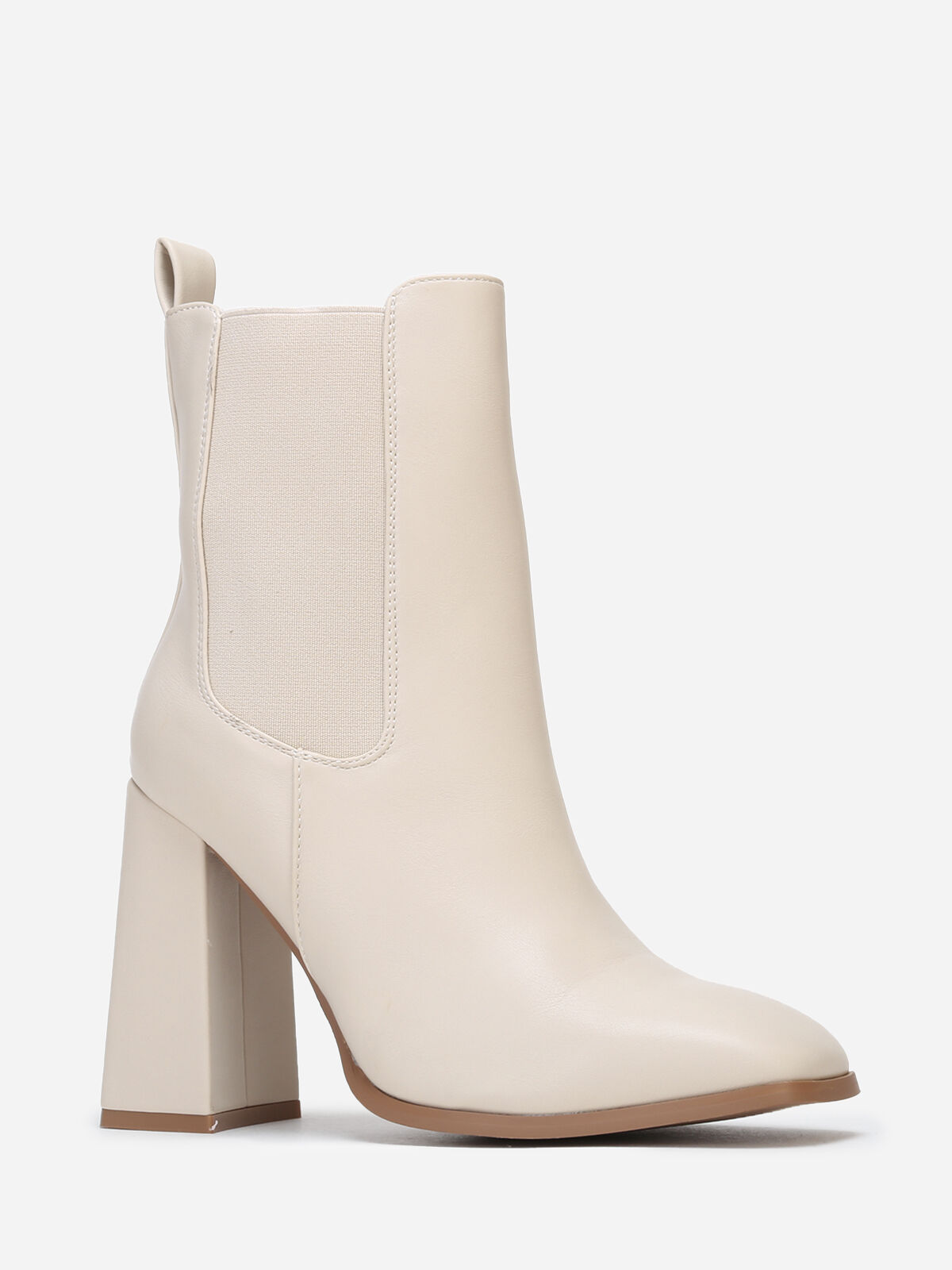 Bottines chelsea carrées à talon- Beige