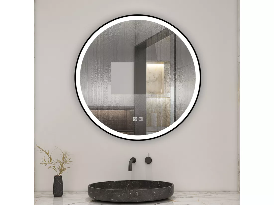 AICA Miroir lumineux 70cm rond, 3 couleurs + anti-buée + dimmable + mémoire, miroir salle de bain