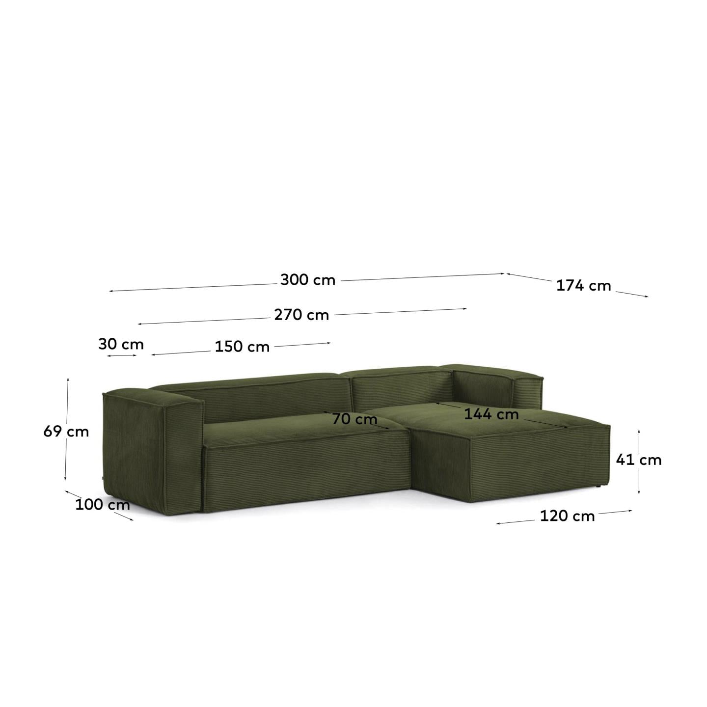 Kave Home Blok Chaise Longue Rechts - Donkergroen - Rib