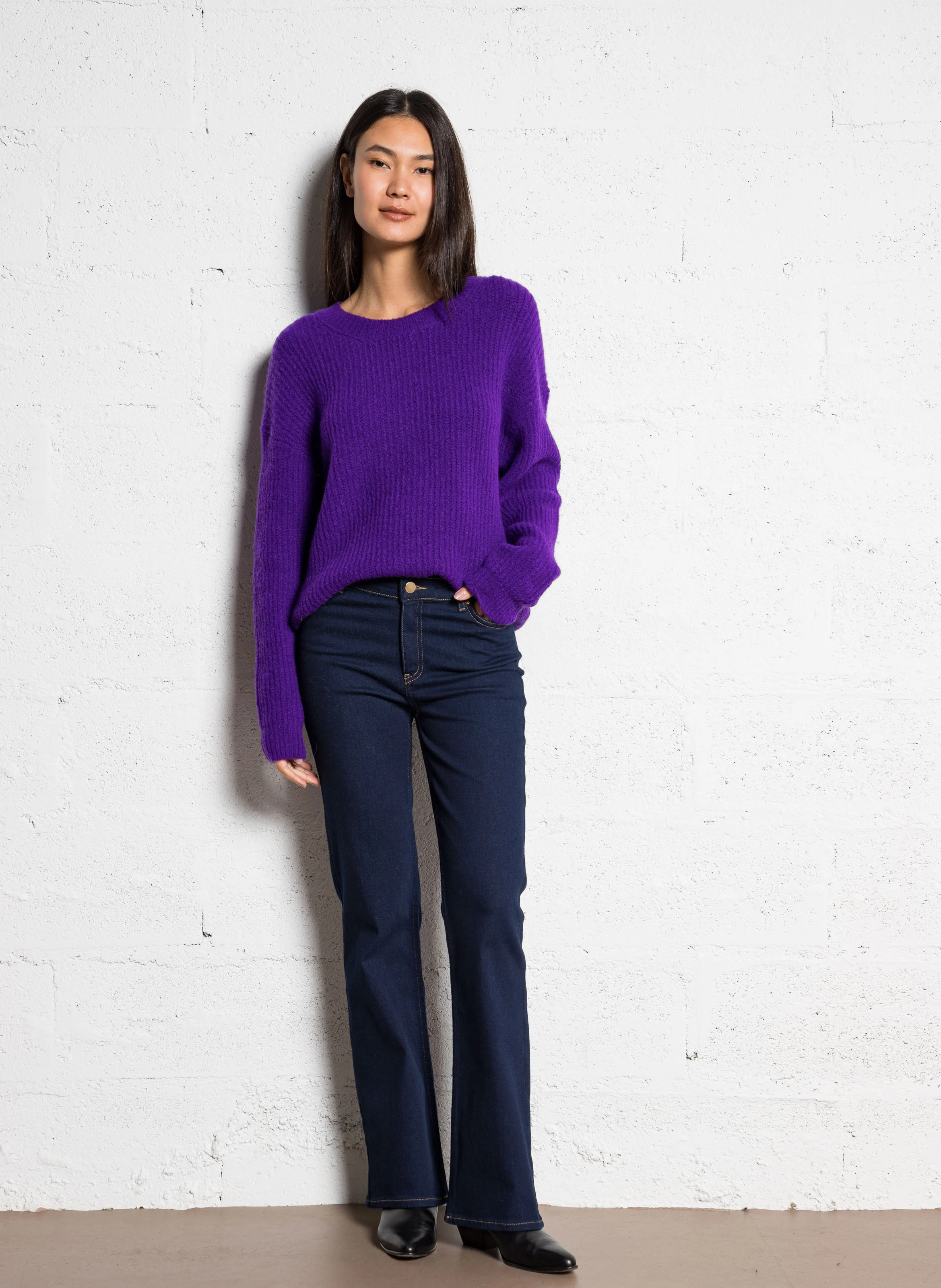 CARLA - Pull col rond en laine mélangée | Violet