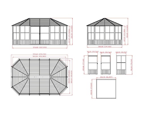 Sojag Charleston paviljoen 12x18 met wandelementen en klamboe 577x367 cm antraciet