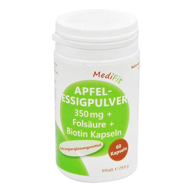 Apfelessigpulver 350 mg + Folsäure + Biotin Kapseln, 60 St