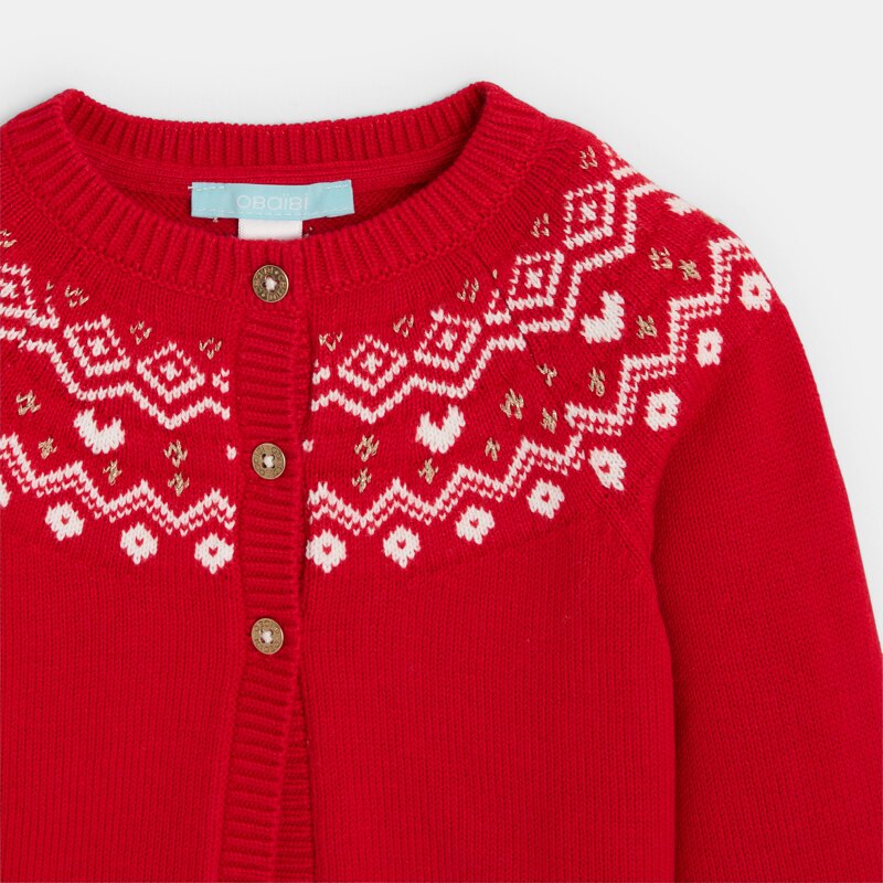 Gilet maille tricot jacquard rouge bébé fille Rouge