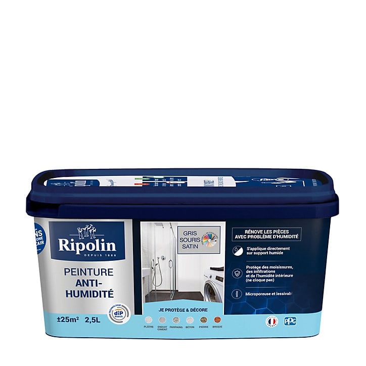 Peinture anti-humidité intérieur satin gris souris Ripolin 2,5L
