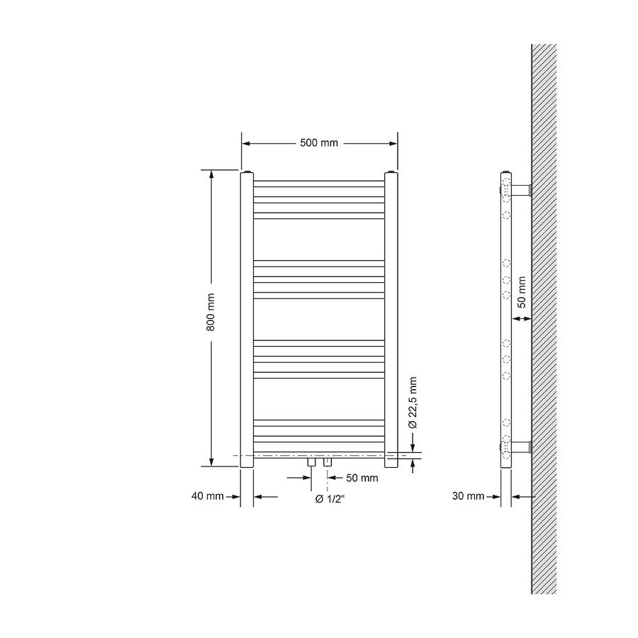ECD Germany Badkamerradiator, Middenaansluiting, 500 x 800 mm, Chroom, Recht, met Aansluitset en Thermostaat, Hoekwandmontage, Chroom - Radiator, Verwarming, Handdoekwarmer, Handdoekdroger, Handdoekradiator