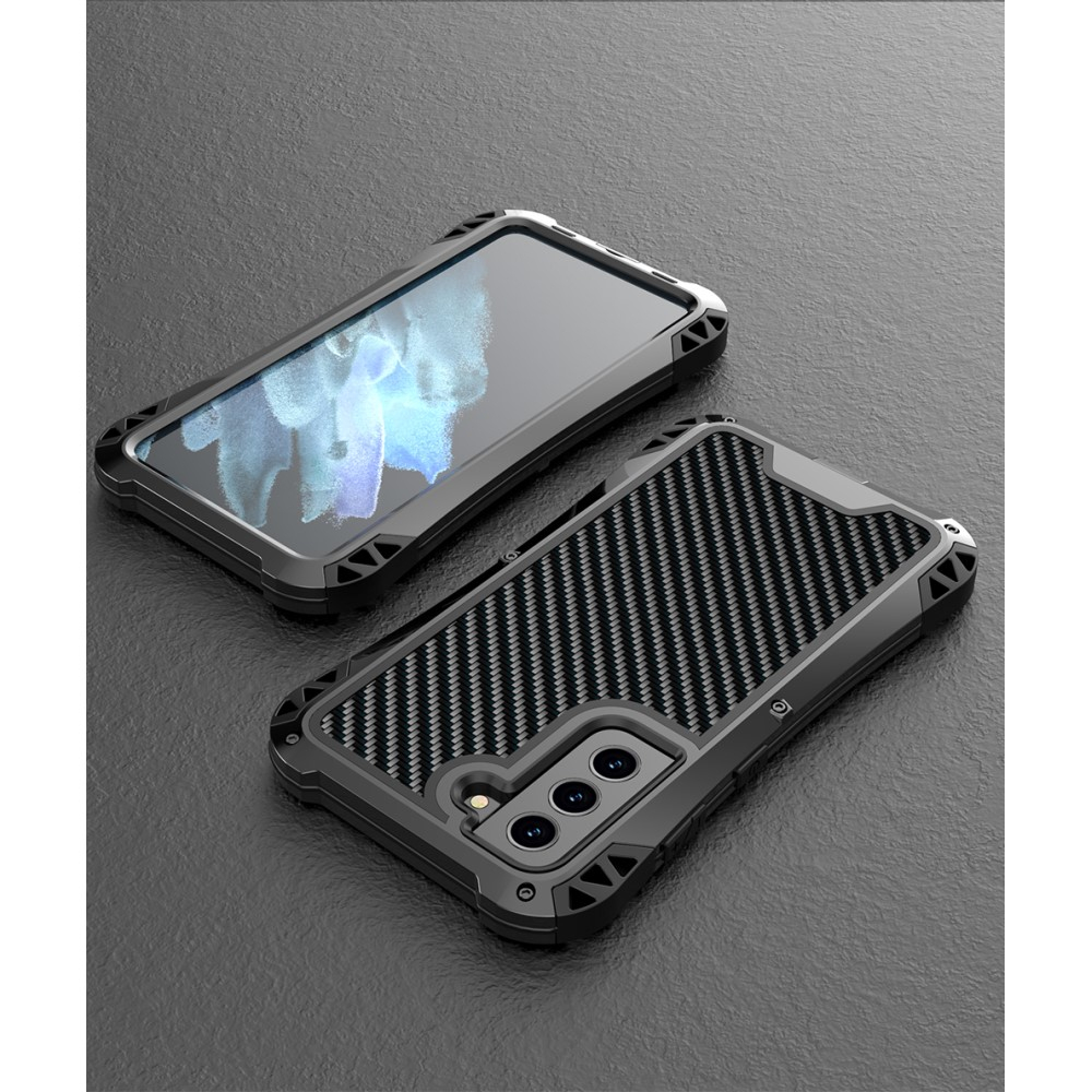 Samsung Galaxy S21 FE 5G Silikon Metall Outdoor Schutzhülle   Panzerfolie Carbon Look - Schwarz