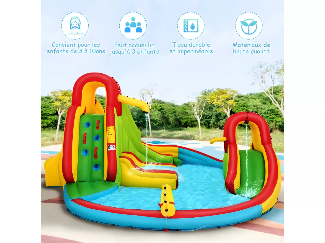 Château Gonflable pour 3 Enfants avec Souffleur 680W,2 Toboggans,Bassin d'Eclaboussement,Canon à Eau Charge Max 160KG