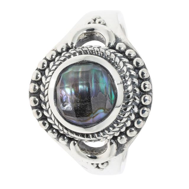 Solitär-Ring, Perlmutt-Dublette, Silber 925 oxidiert
