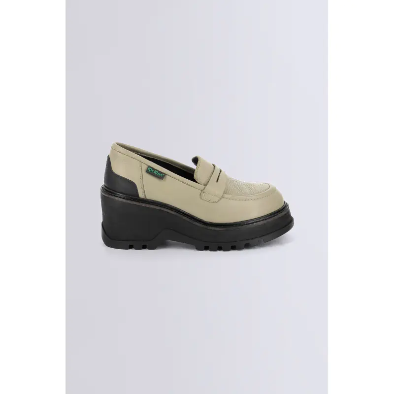 KICK WILD ARGENT NOIR MOCASSINS Cuir Femme