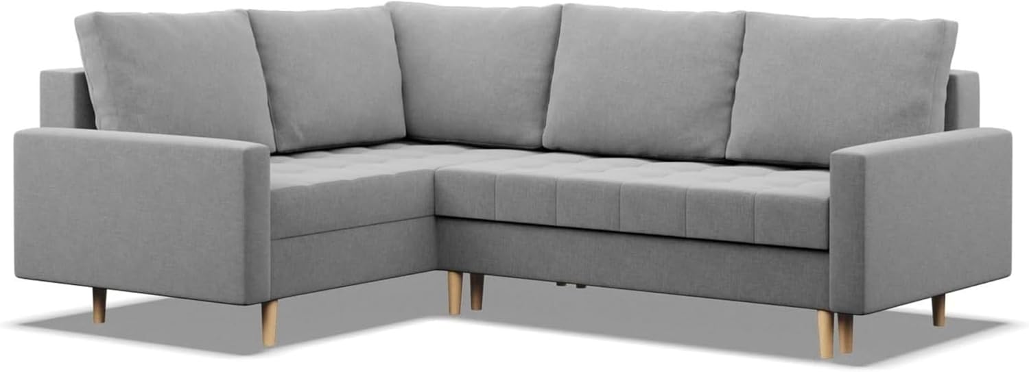 Mebligo - Ecksofa mit Schlaffunktion und Bettkasten Elma, Eckcouch mit Ottomane Links, Sofa L Form (BxTxH) 223 x 172 x 88 cm, Couch Wohnzimmer, Ecke Sofa, Grau (Lux 32)