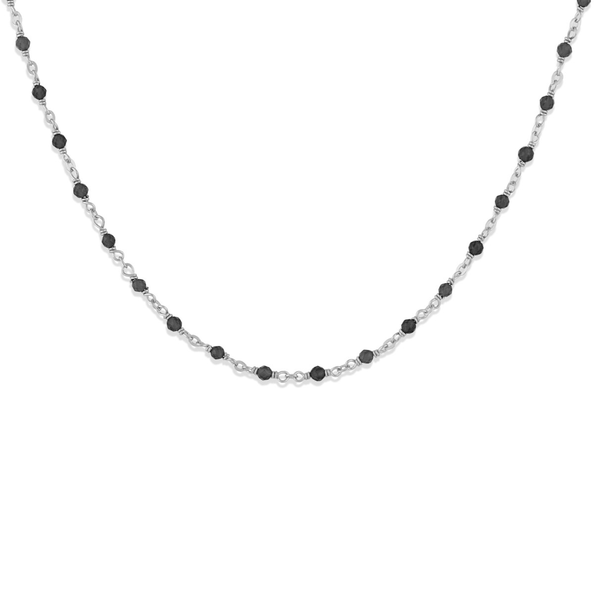 Collier Argent Et Pierres Naturelles Noires
