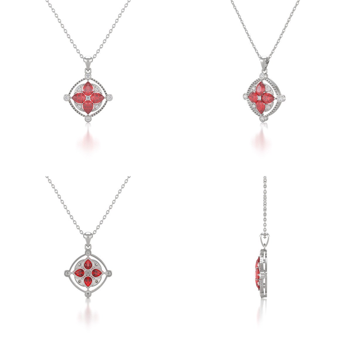 Médaillon Rubis & Diamants Or Blanc - Collier Fête des Mères Chaine Incluse | Aden
