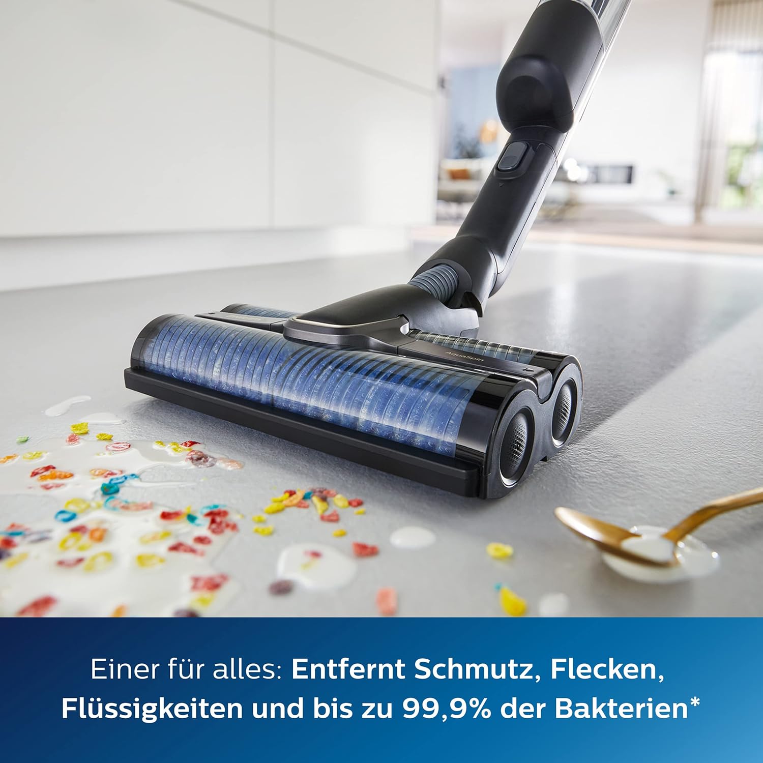 Philips 9000 Series AquaTrio Schnurloser Nass & Trockensauger - Staubsaugen und schnelles Bodenwischer, entfernt Staub, Schmutz und Flecken in einem Zug, bis zu 45 Minuten Betriebszeit* (XW9383/01)