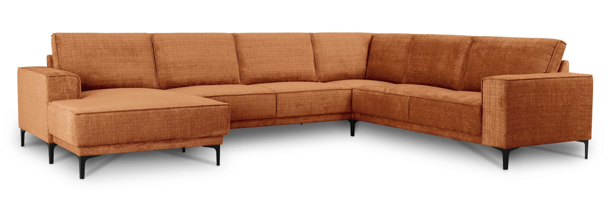 GOODproduct Wohnlandschaft »XXL Sofa Oland, Struktur, Flachgewebe, Luxus-Microfaser, Boucle« U-Form, 342 cm, Wellenunterfederung, Skandi-Design, Metallfüsse